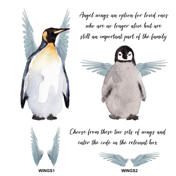 Penguin Family Print Custom Quote, Personalised Wall Art Gift