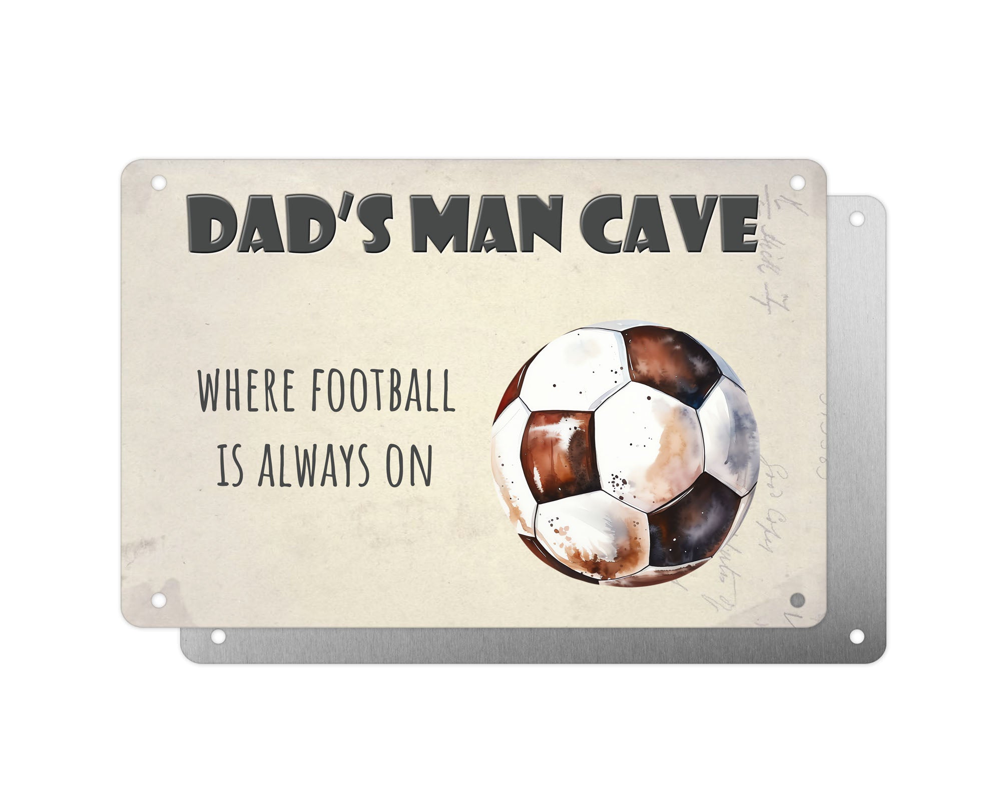 Father's Day Personalised Plaque, Dads Man Cave Where Football is Always On, Aluminium Sheet, Metal Shed Sign, Gift For Him, Dad, Grandad