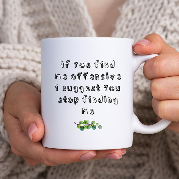 If You Find Me Offensive I Suggest You Stop Finding Me, Funny Rude Sarcastic Gift, Personalised Mug