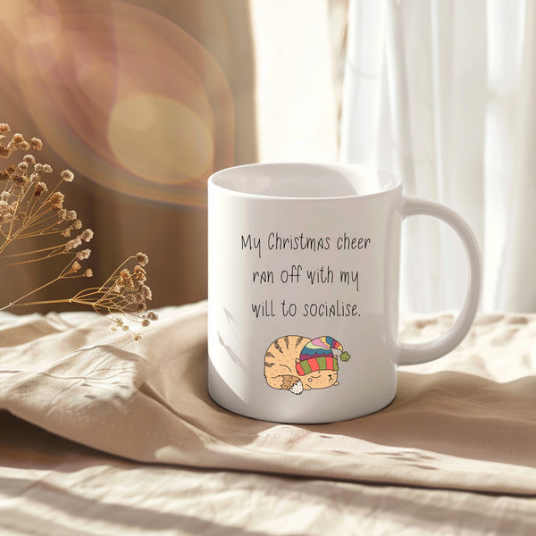 My Christmas Cheer Ran Off With My Will To Socialise, Fun Christmas Gift, Personalised Mug