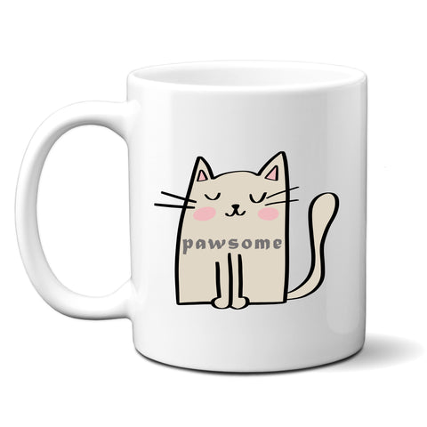 Pawsome, Funny Birthday Gift with Cream Cat Design, Personalised Mug