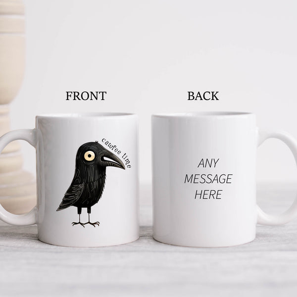 Cawfee Time, Funny Birthday Gift with Crow Design, Personalised Mug