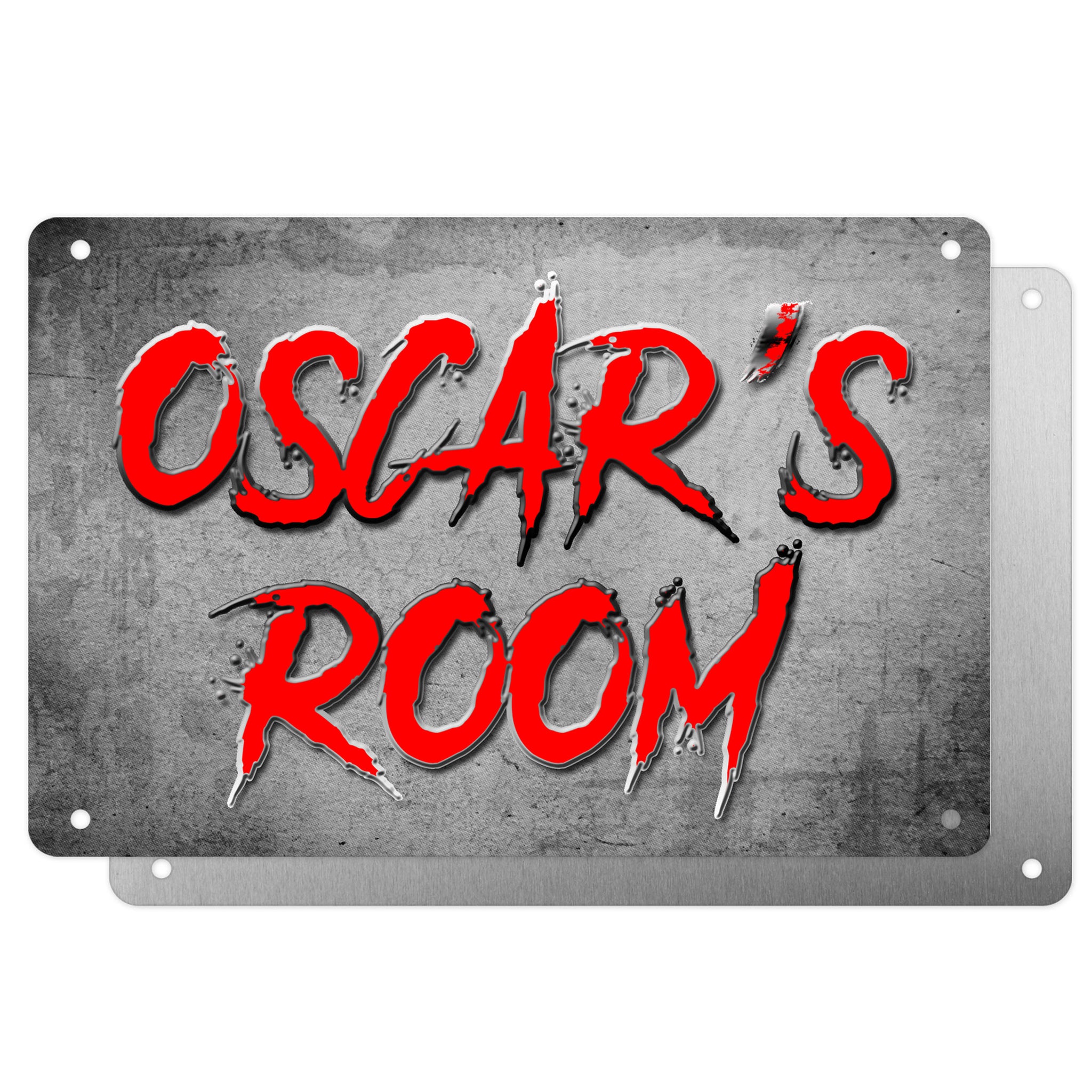 Boys Personalised Bedroom Name Plaque – Aluminium Metal Sign | Red Slash Font | Gift for Him