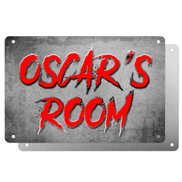 Boys Personalised Bedroom Name Plaque – Aluminium Metal Sign | Red Slash Font | Gift for Him