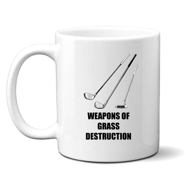 Weapons of Grass Destruction, Funny Golfing Birthday Gift for Dad, Friend, Colleague, Personalised Golf Mug