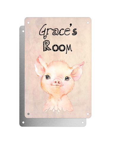 Cute Animal Personalised Name Plaque – Baby Pig | Vintage-Style Aluminium Sign for Kids’ Room