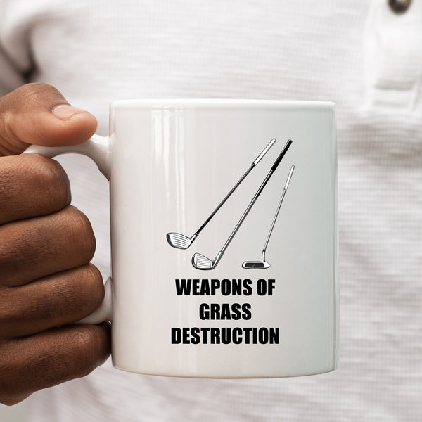 Weapons of Grass Destruction, Funny Golfing Birthday Gift for Dad, Friend, Colleague, Personalised Golf Mug