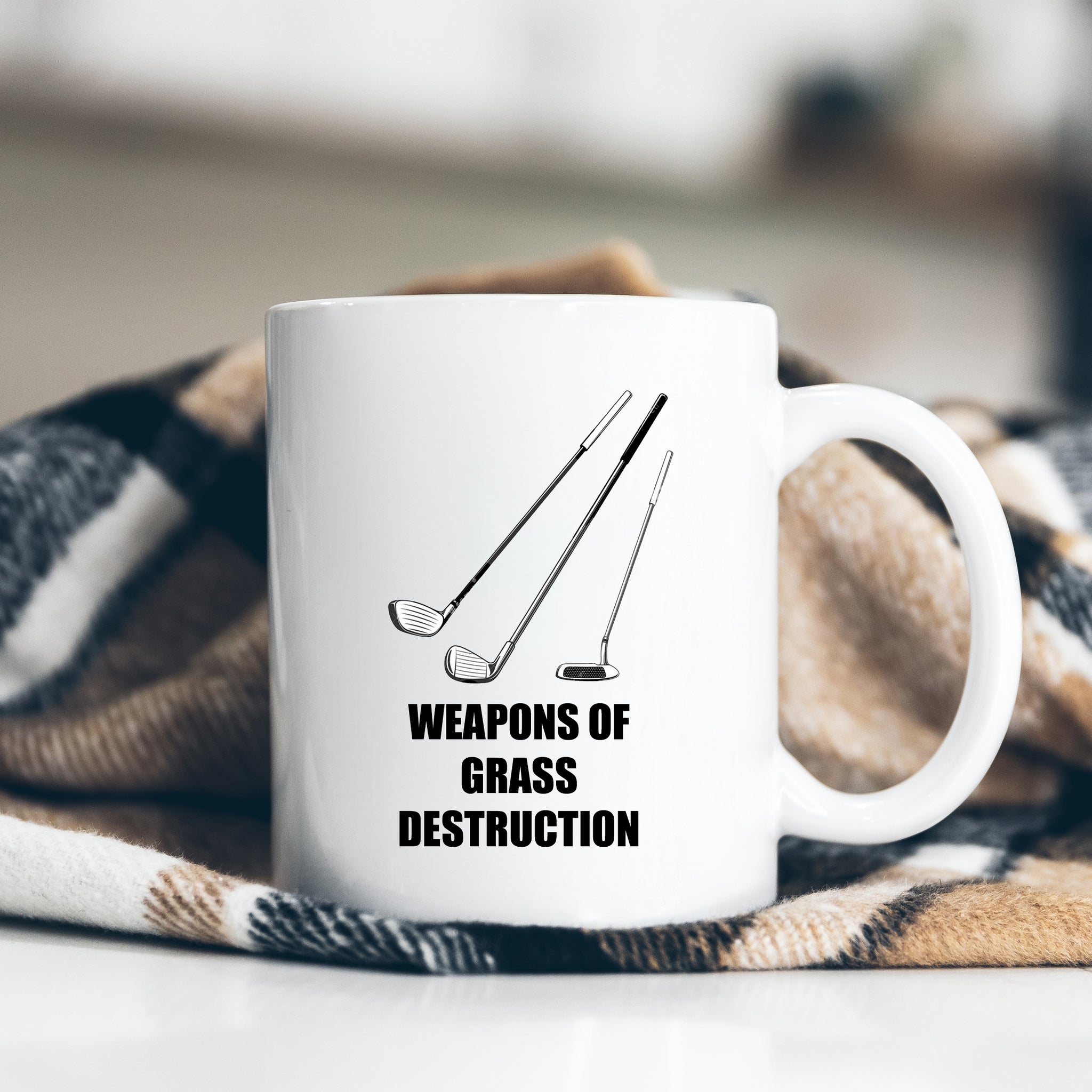 Weapons of Grass Destruction, Funny Golfing Birthday Gift for Dad, Friend, Colleague, Personalised Golf Mug