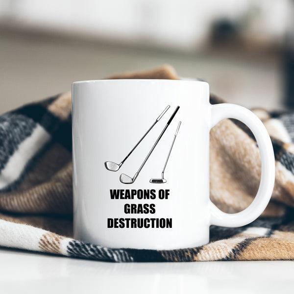 Weapons of Grass Destruction, Funny Golfing Birthday Gift for Dad, Friend, Colleague, Personalised Golf Mug