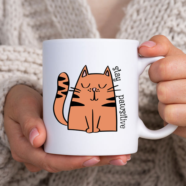 Stay Pawsitive, Funny Birthday Gift with Cat Design, Personalised Mug