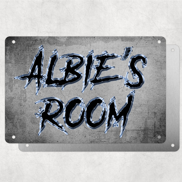 Boys Personalised Bedroom Name Plaque – Aluminium Metal Sign | Ice Black Slash Font | Gift for Him