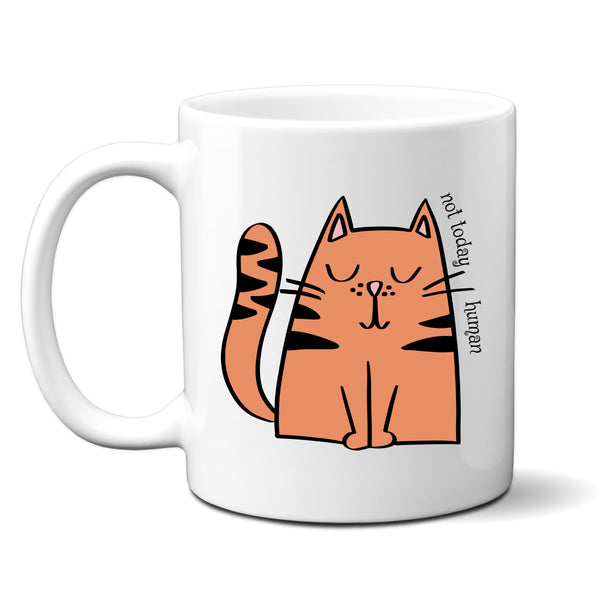 Not Today Human, Funny Birthday Gift with Cat Design, Personalised Mug