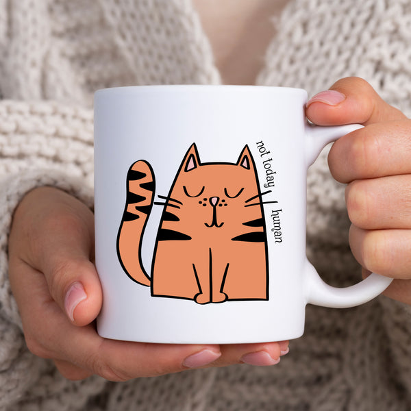 Not Today Human, Funny Birthday Gift with Cat Design, Personalised Mug