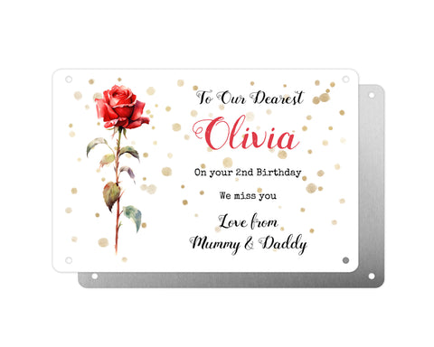 Personalised Graveside Plaque, Aluminium Bereavement Sheet, Metal Sign, Red Rose Remembrance Gift
