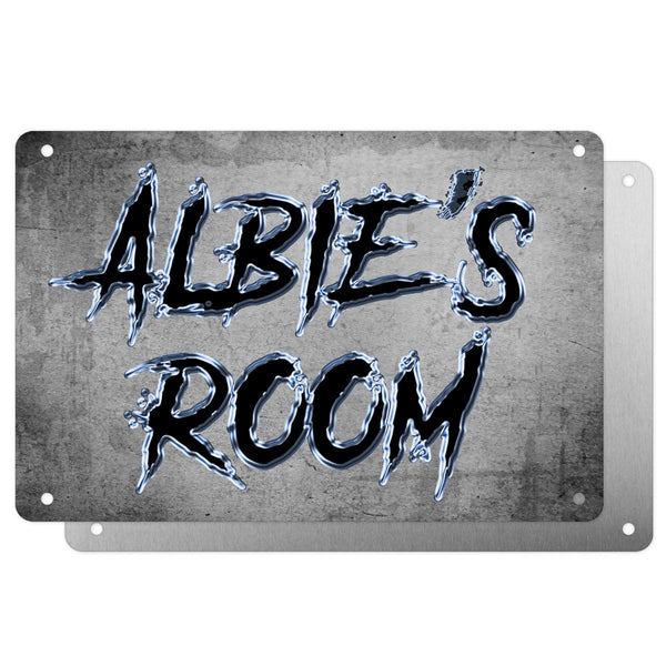 Boys Personalised Bedroom Name Plaque – Aluminium Metal Sign | Ice Black Slash Font | Gift for Him