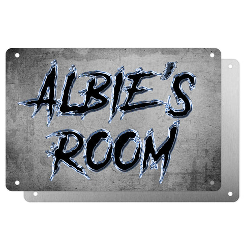 Boys Personalised Bedroom Name Plaque – Aluminium Metal Sign | Ice Black Slash Font | Gift for Him