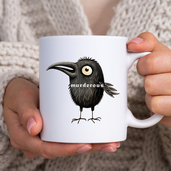 Murderous, Funny Birthday Gift with Crow Design, Personalised Mug
