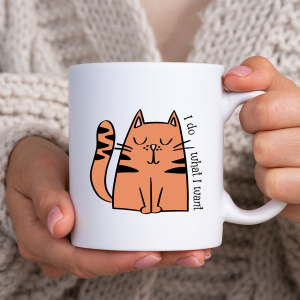 I Do What I Want, Funny Birthday Gift with Cat Design, Personalised Mug