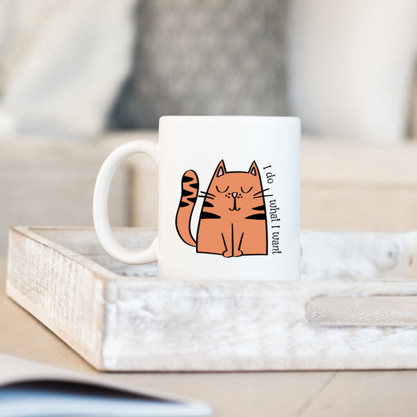 I Do What I Want, Funny Birthday Gift with Cat Design, Personalised Mug