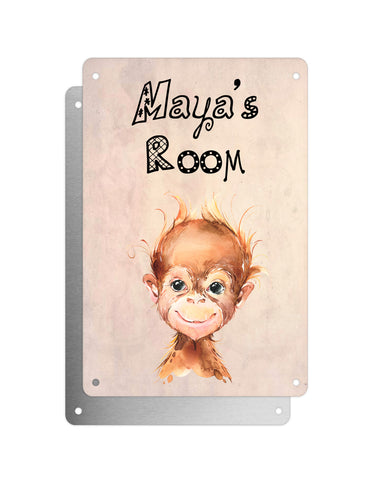 Cute Animal Personalised Name Plaque – Baby Orangutan | Vintage-Style Aluminium Sign for Kids’ Room
