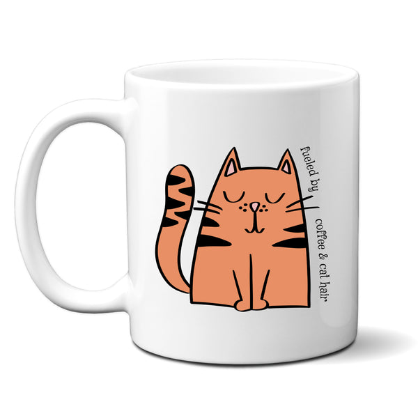 Fueled By Coffee and Cat Hair, Funny Birthday Gift with Cat Design, Personalised Mug