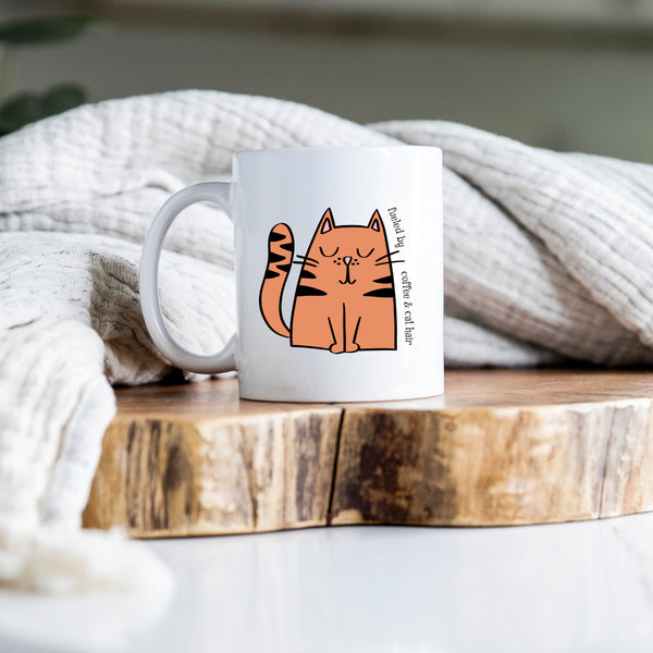 Fueled By Coffee and Cat Hair, Funny Birthday Gift with Cat Design, Personalised Mug