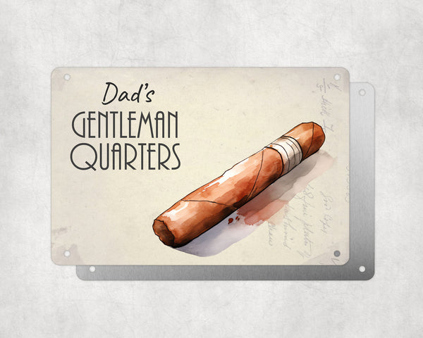 Father's Day Personalised Plaque, Dads Gentleman's Quarters, Vintage Style Cigar, Aluminium Sheet, Metal Sign, Gift For Him, Dad, Grandad