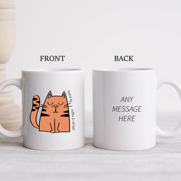 Fueled By Coffee and Cat Hair, Funny Birthday Gift with Cat Design, Personalised Mug