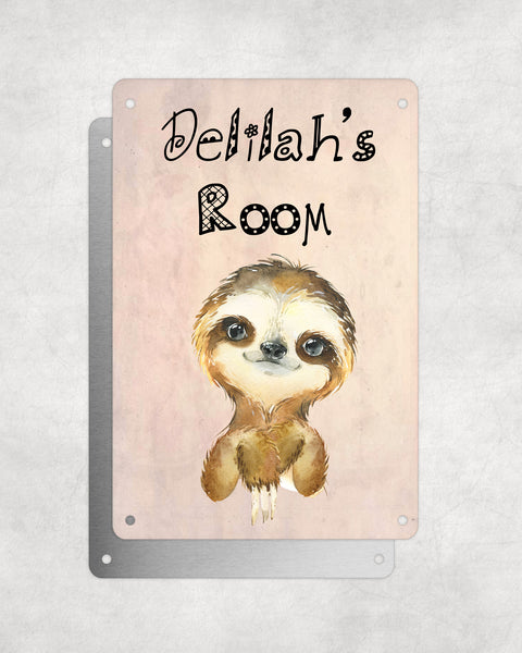 Cute Animal Personalised Name Plaque – Little Sloth | Vintage-Style Aluminium Sign for Kids’ Room