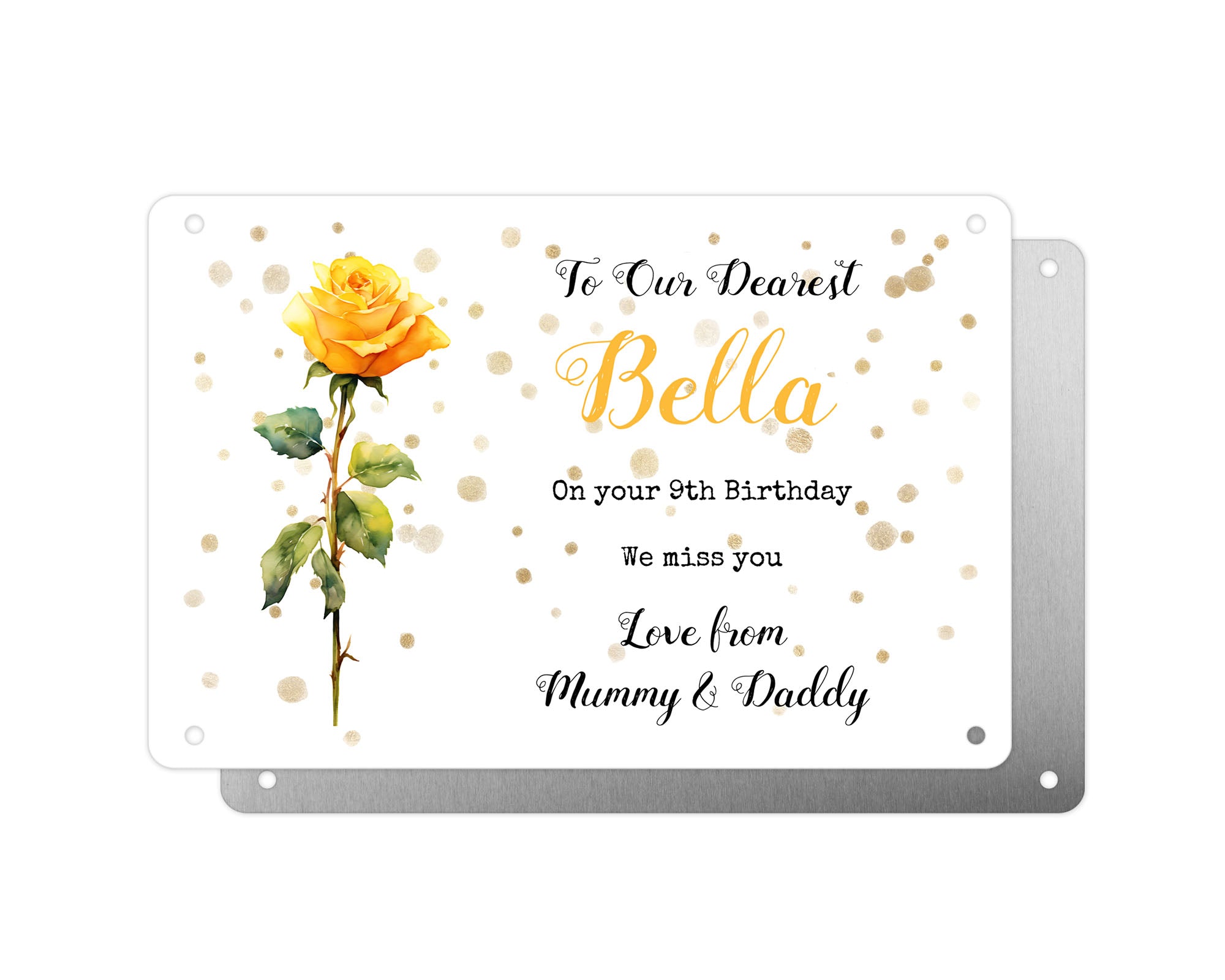 Personalised Graveside Plaque, Aluminium Bereavement Sheet, Metal Sign, Yellow Rose Remembrance Gift