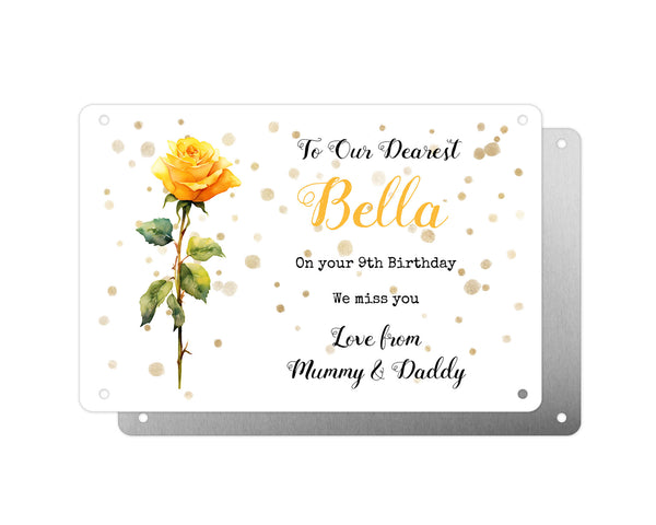 Personalised Graveside Plaque, Aluminium Bereavement Sheet, Metal Sign, Yellow Rose Remembrance Gift