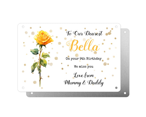 Personalised Graveside Plaque, Aluminium Bereavement Sheet, Metal Sign, Yellow Rose Remembrance Gift
