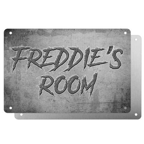 Boys Personalised Bedroom Name Plaque – Aluminium Metal Sign | Grey Slash Font | Gift for Him