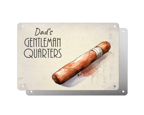 Father's Day Personalised Plaque, Dads Gentleman's Quarters, Vintage Style Cigar, Aluminium Sheet, Metal Sign, Gift For Him, Dad, Grandad