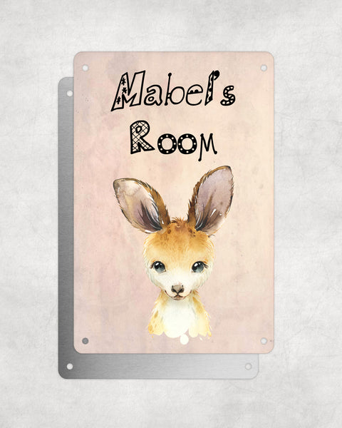Cute Animal Personalised Name Plaque – Baby Kangaroo | Vintage-Style Aluminium Sign for Kids’ Room