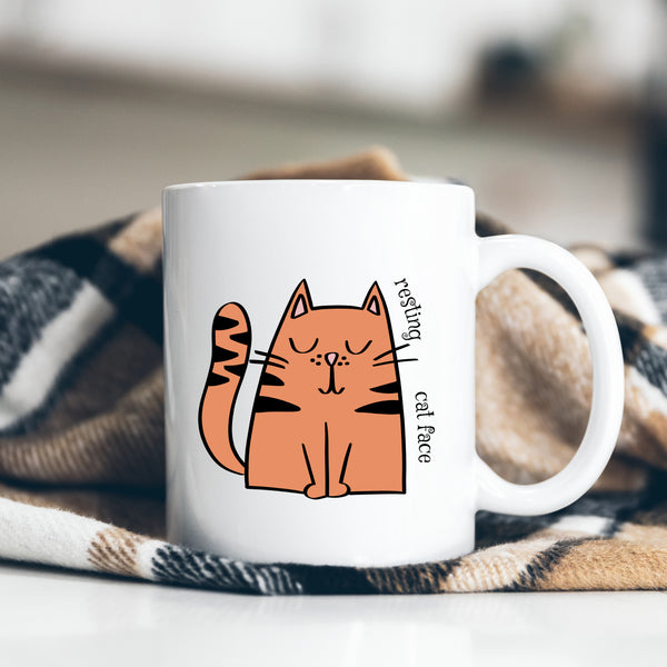 Resting Cat Face, Funny Birthday Gift with Cat Design, Personalised Mug