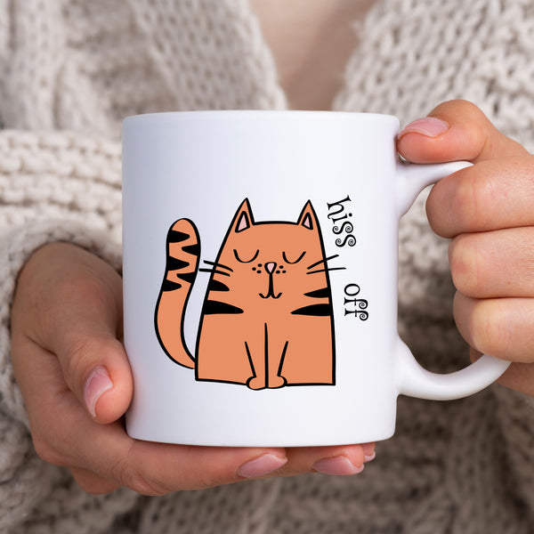 Hiss Off, Funny Offensive Birthday Gift with Cat Design, Personalised Mug
