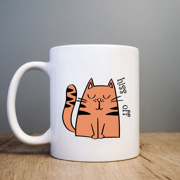 Hiss Off, Funny Offensive Birthday Gift with Cat Design, Personalised Mug