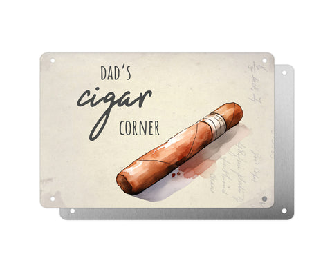 Father's Day Personalised Plaque, Cigar Corner Vintage Style, Aluminium Sheet, Metal Sign, Gift For Him, Dad, Grandad