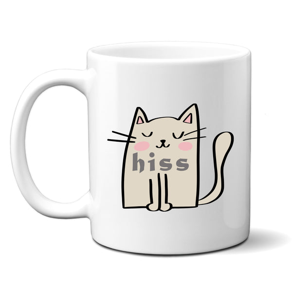 Hiss, Funny Birthday Gift with Cream Cat Design, Personalised Mug