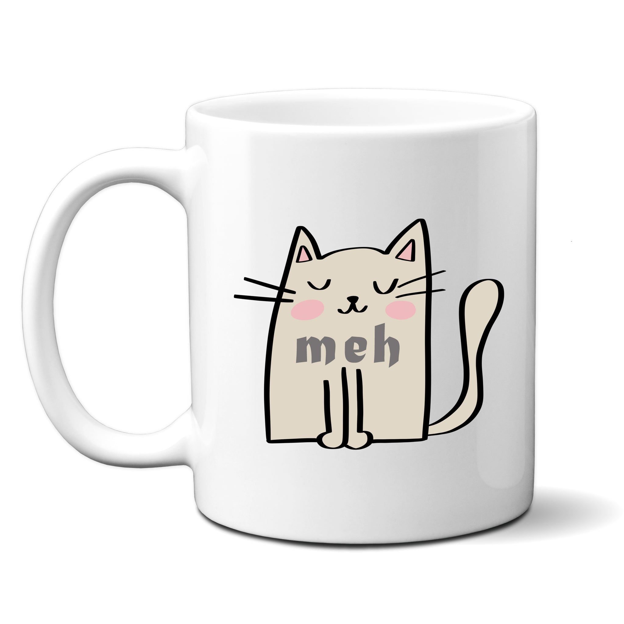 Meh, Funny Birthday Gift with Cream Cat Design, Personalised Mug