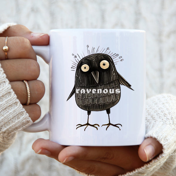 Ravenous, Funny Birthday Gift with Raven Design, Personalised Mug