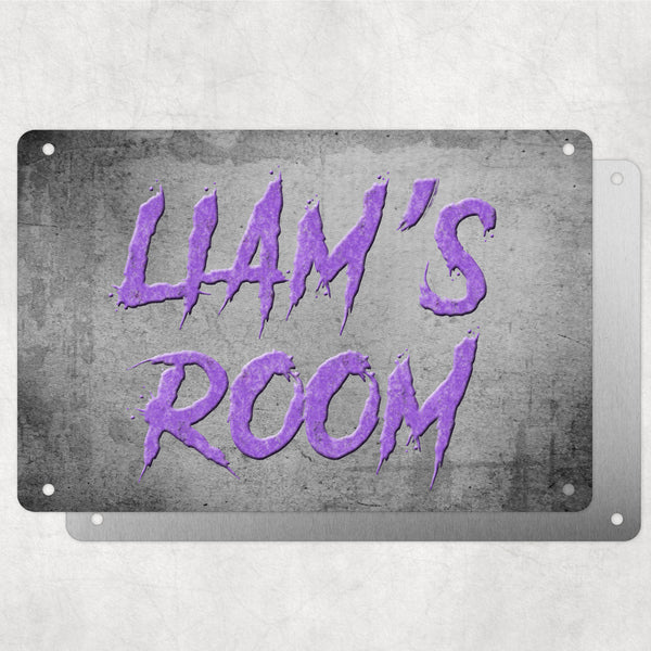 Boys Personalised Bedroom Name Plaque – Aluminium Metal Sign | Purple Slash Font | Gift for Him