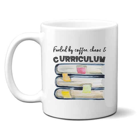 Fueled By Coffee Chaos & Curriculum, Funny Teacher Gift, Personalised Mug