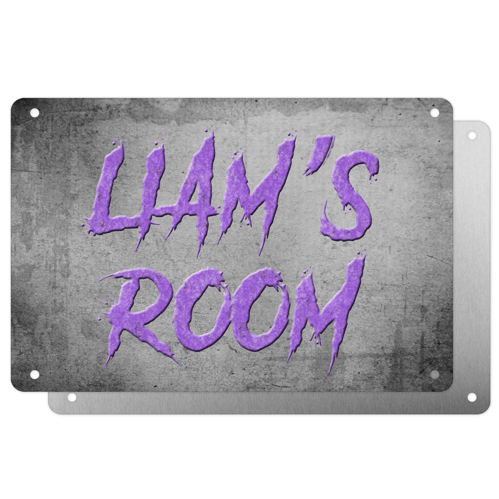 Boys Personalised Bedroom Name Plaque – Aluminium Metal Sign | Purple Slash Font | Gift for Him