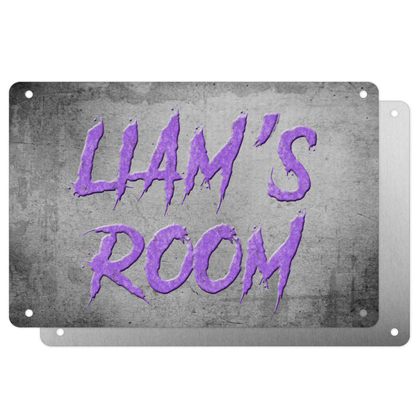 Boys Personalised Bedroom Name Plaque – Aluminium Metal Sign | Purple Slash Font | Gift for Him