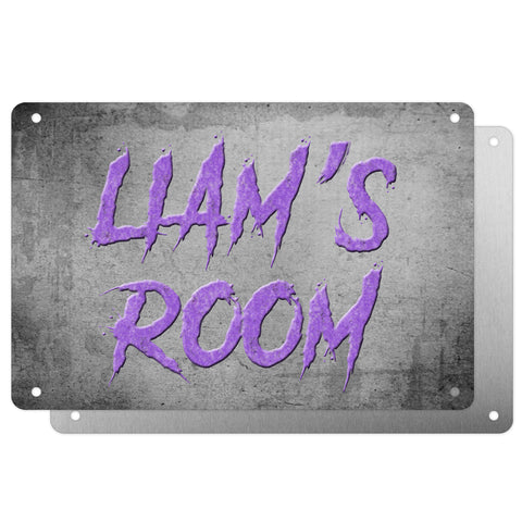 Boys Personalised Bedroom Name Plaque – Aluminium Metal Sign | Purple Slash Font | Gift for Him