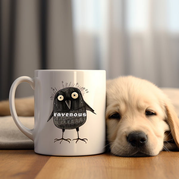 Ravenous, Funny Birthday Gift with Raven Design, Personalised Mug