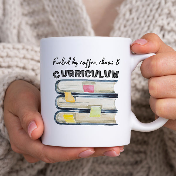 Fueled By Coffee Chaos & Curriculum, Funny Teacher Gift, Personalised Mug