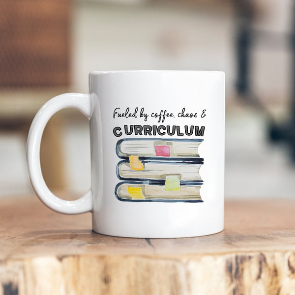 Fueled By Coffee Chaos & Curriculum, Funny Teacher Gift, Personalised Mug